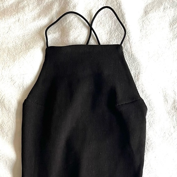 H&M Black Black Ribbed Halter Neck Bodycon Mini Dress, Size XXS - Picture 2 of 6